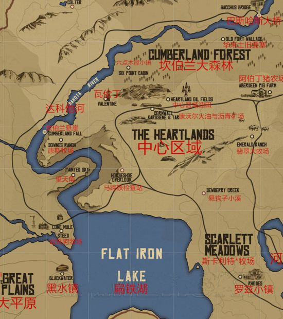 荒野大镖客2达科他河和扁铁湖地图介绍