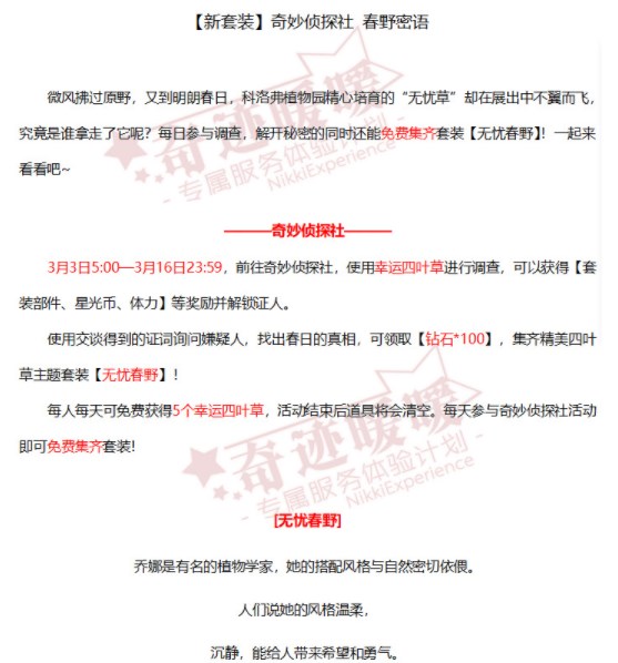 奇迹暖暖奇妙侦探社答案是什么