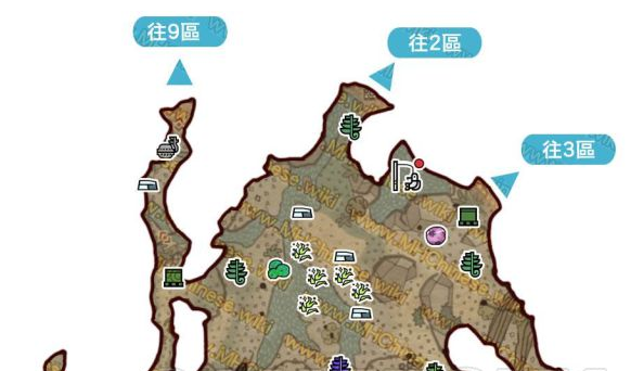 怪物猎人世界古代树森林·1区素材采集点地图