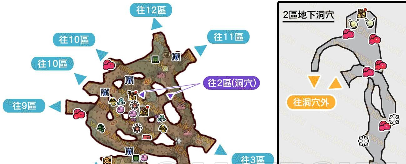 怪物猎人世界古代树森林·2区素材采集点地图