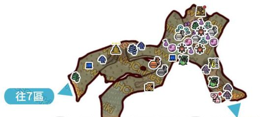 怪物猎人世界古代树森林·6区素材采集点地图
