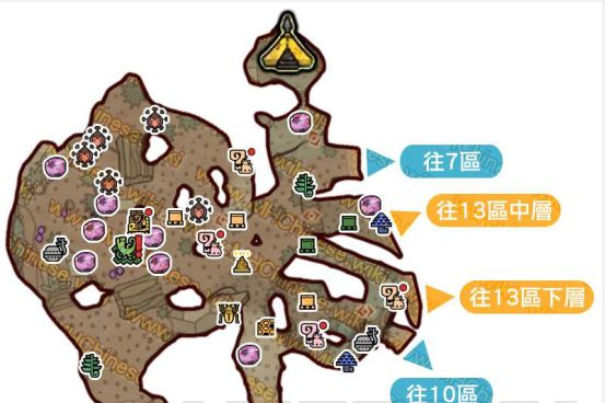 怪物猎人世界古代树森林·8区素材采集点地图