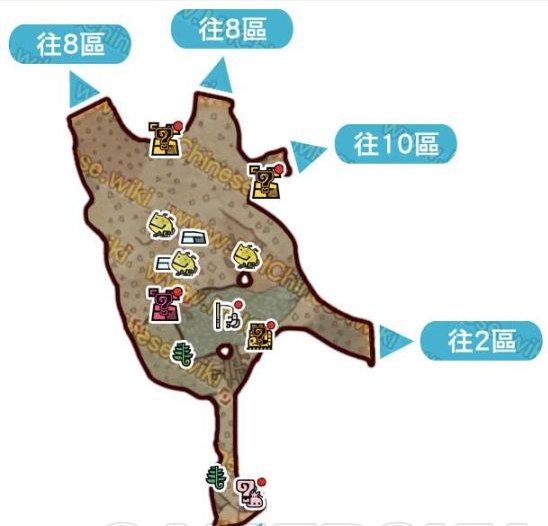 怪物猎人世界古代树森林·9区素材采集点地图