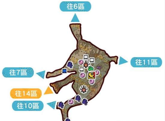 怪物猎人世界古代树森林·12区素材采集点地图