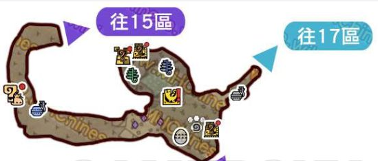 怪物猎人世界古代树森林·16区素材采集点地图