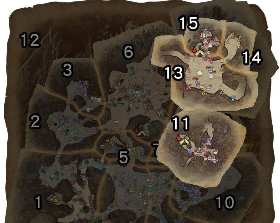 怪物猎人世界大蚁冢荒地·1区素材采集点地图