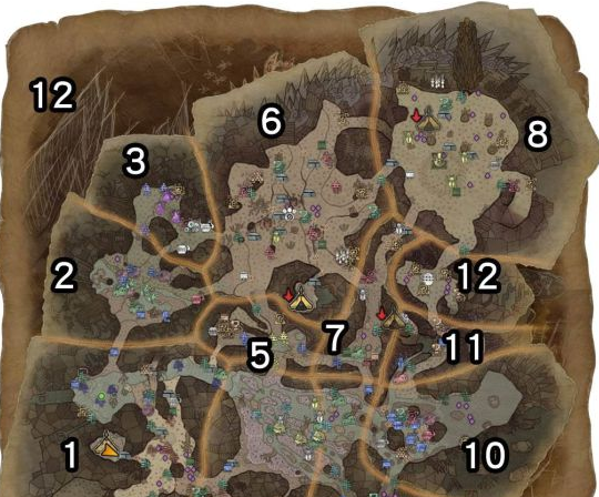 怪物猎人世界大蚁冢荒地·1区素材采集点地图