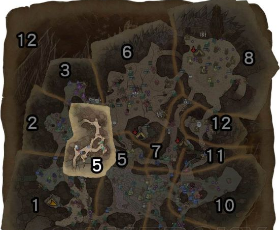 怪物猎人世界大蚁冢荒地·1区素材采集点地图