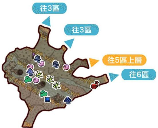 怪物猎人世界大蚁冢荒地·2区素材采集点地图