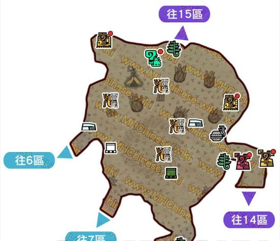 怪物猎人世界大蚁冢荒地·8区素材采集点地图