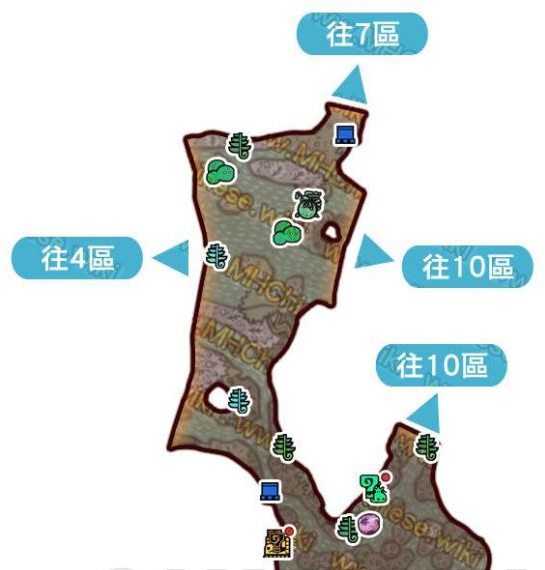 怪物猎人世界大蚁冢荒地·9区素材采集点地图