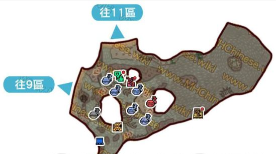 怪物猎人世界大蚁冢荒地·10区素材采集点地图